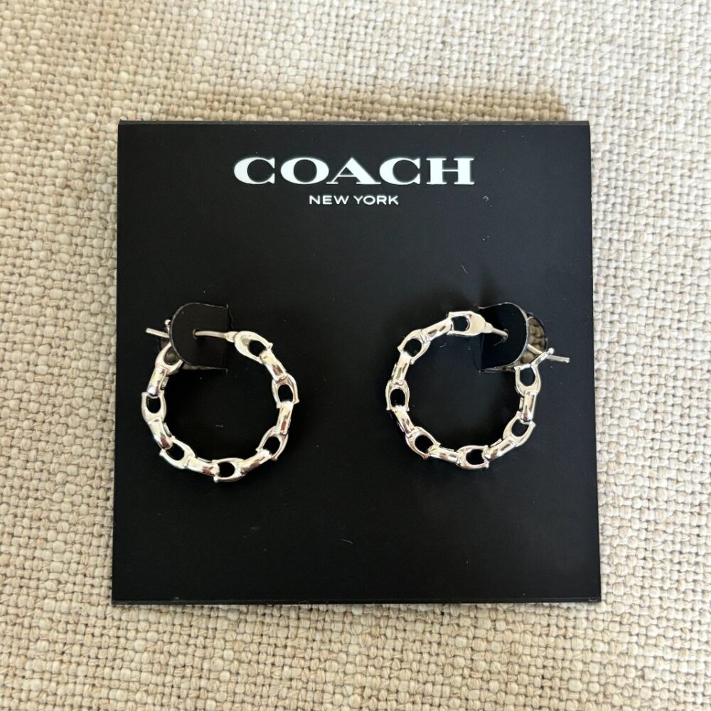 Coach Silver Chain Link Hoop Earrings - Picture 5 of 5